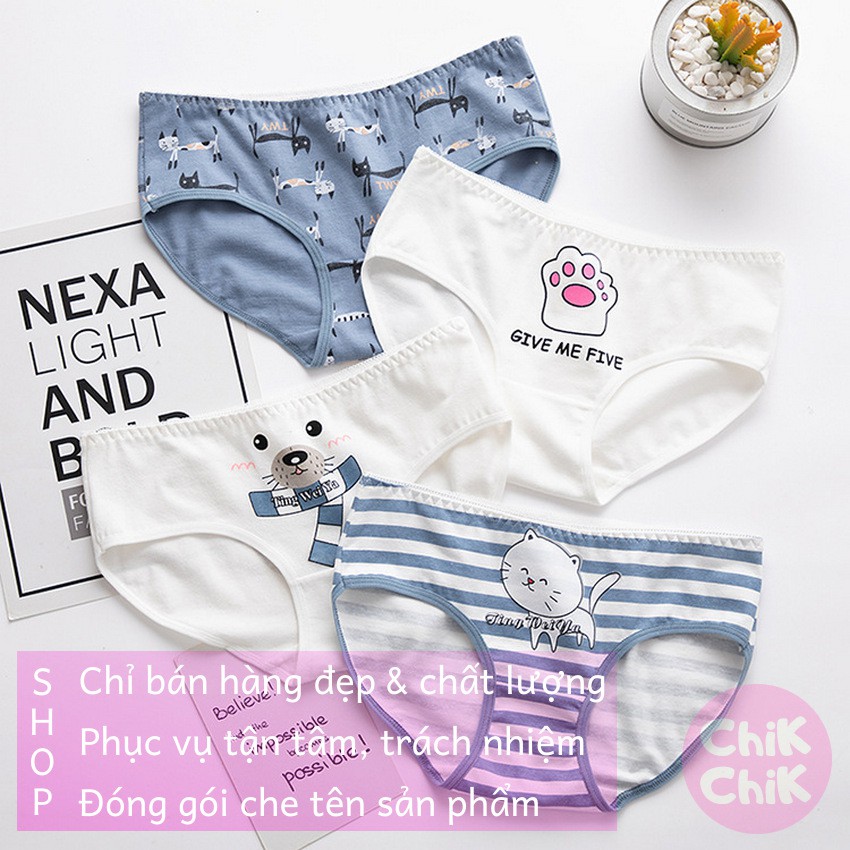 [Mã WARN10 giảm 10k đơn 99k] Quần lót nữ COMBO 5 (có BIG size) Cotton họa tiết mèo - ChikChik QLS033 | WebRaoVat - webraovat.net.vn