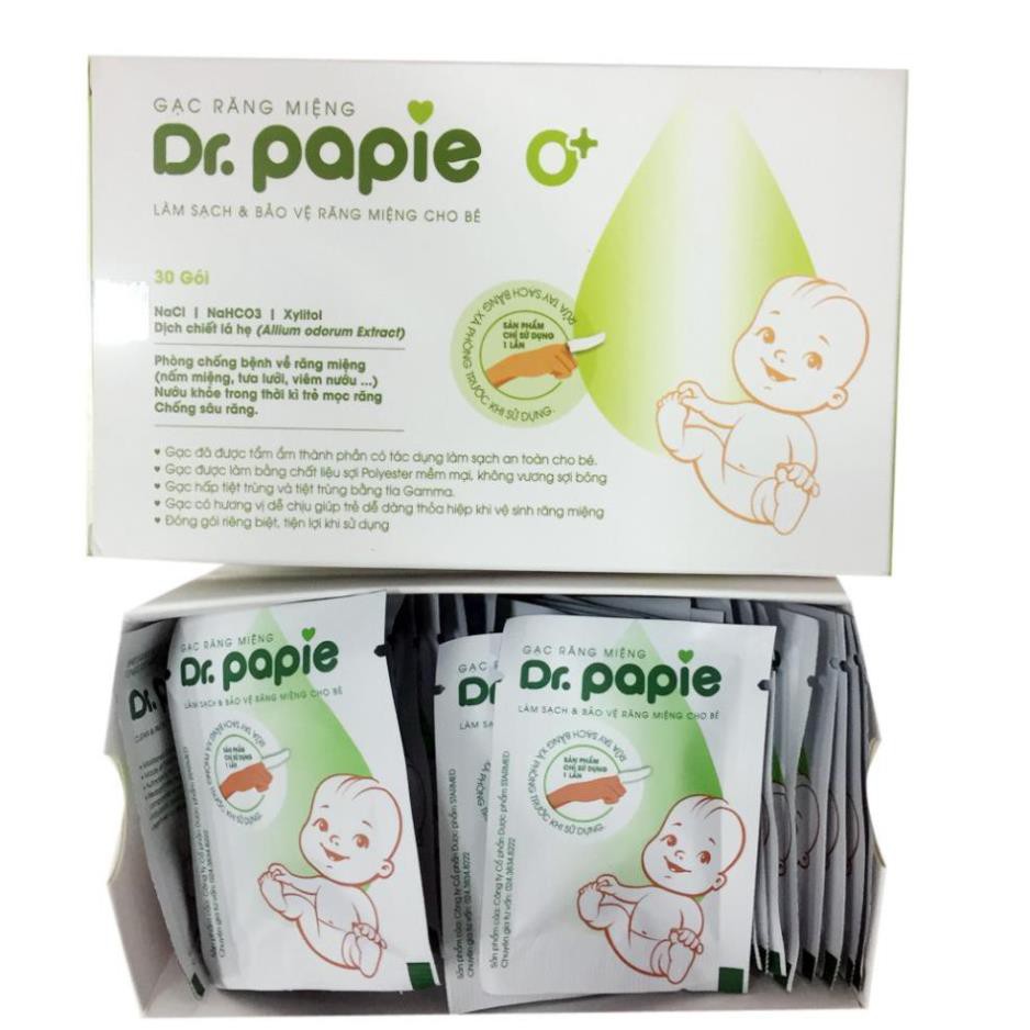 Gạc răng miệng Dr Papie [Hàng chính hãng] Gạc vệ sinh răng miệng cho bé, chống nấm miệng (Hộp 30 gói)