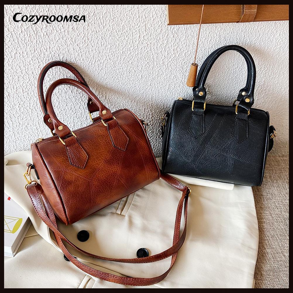 Vintage Women PU Solid Color Shoulder Bag Casual Ladies Top-handle Handbags