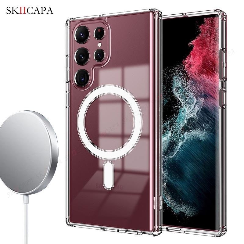 Ốp Điện Thoại Acrylic Trong Suốt Từ Tính Kèm Sạc Không Dây Cho Samsung S22 Ultra 5G Galaxy S21 Note 20 Ultra
