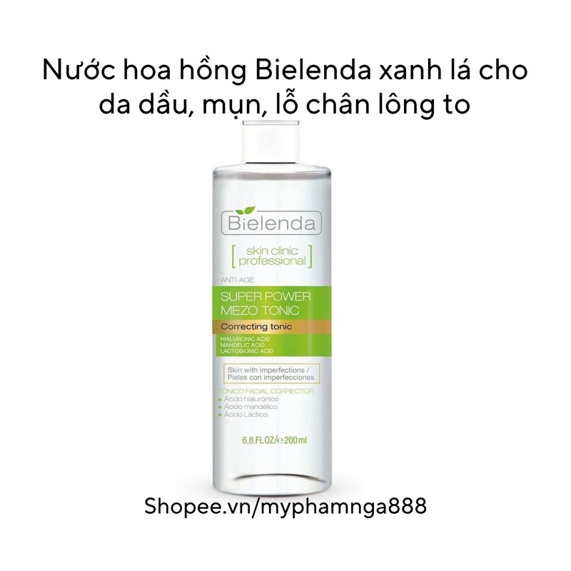 Nước Hoa Hồng Toner Bielenda Xanh Lá Cho Da Dầu, Mụn, Lỗ Chân Lông To