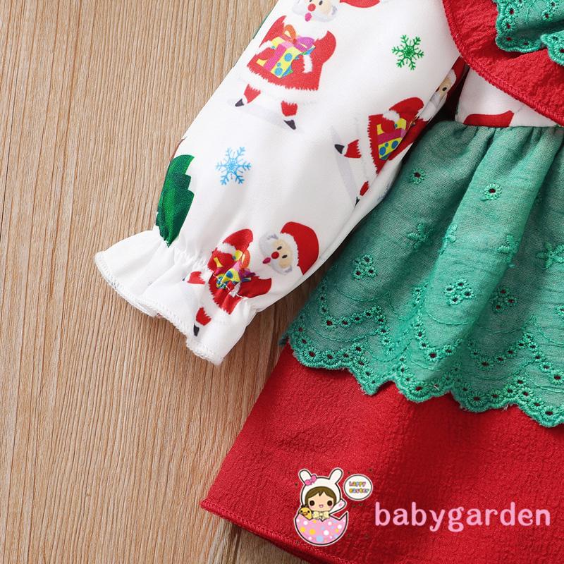 Bộ áo liền quần tay dài in họa tiết cây thông Noel kèm nút cài cho bé gái 0-18 tháng tuổi