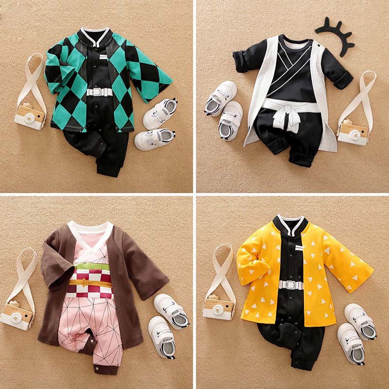 Bộ Áo Liền Quần Dài Tay Hóa Trang Nhân Vật Anime Demon Slayer Dành Cho Bé Trai