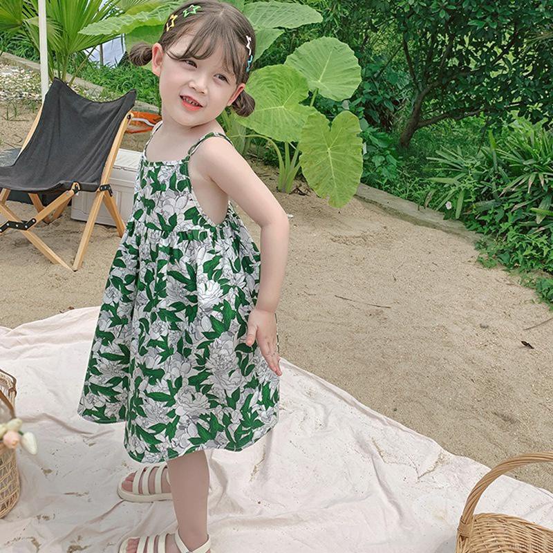 Đầm hai dây hở lưng in hoa phong cách Hàn Quốc dễ thương cho bé từ 1-6 tuổi
