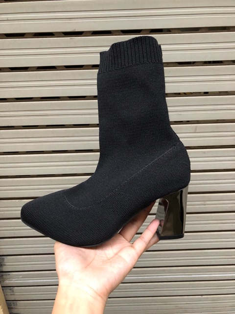 Bốt len gót tráng gương cao cổ gót nghiêng siêu hot