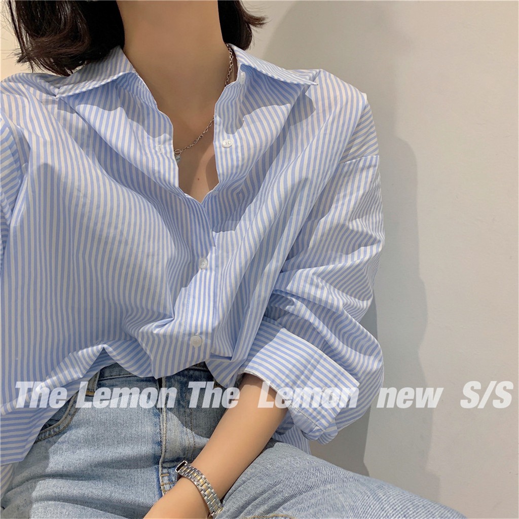 Áo sơ mi tay dài họa tiết sọc thời trang xuân hè sành điệu cho nữ