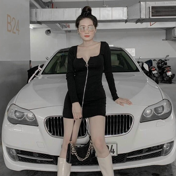 Váy đầm nữ ôm body dây kéo tay dài dễ thương thiết kế mới mẻ phù hợp cho nàng đi chơi và dạo phố thời trang Bella Luu