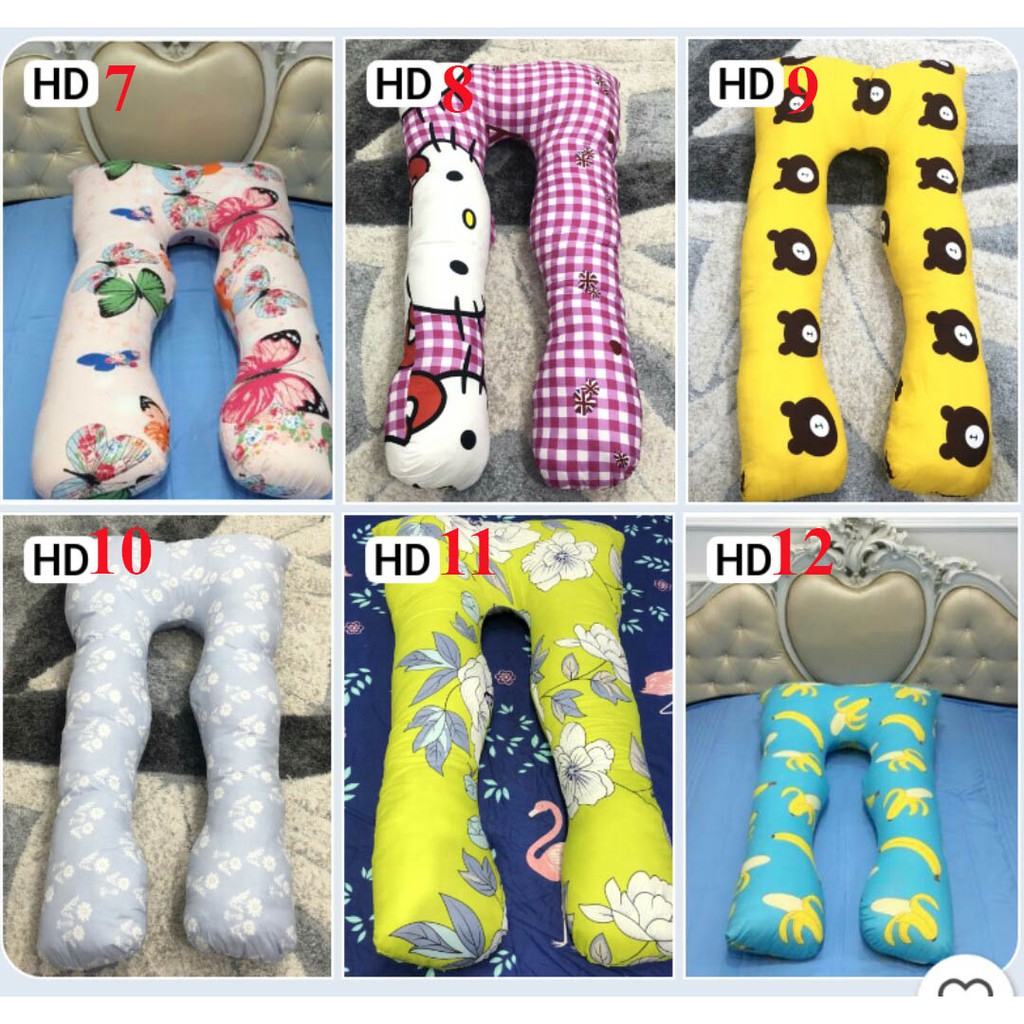 Xả kho vỏ gối ôm bầu chữ u vải cotton poly mẫu hoa xanh