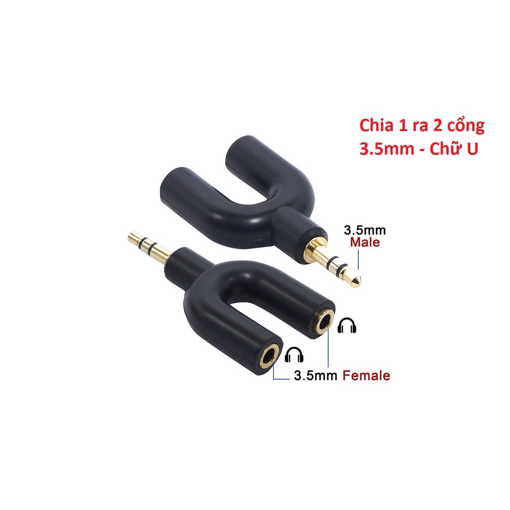 Đầu Chia Âm Thanh 3.5mm 1 Ra 2 Hình Chữ Y Cao Cấp Có Móc Khoá - Jack chia âm thanh 1 ra 2 hình chữ Y