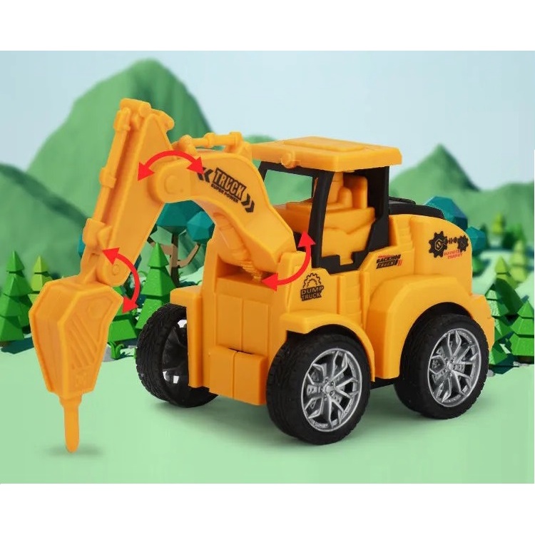 Bộ 6 xe đồ chơi mô hình công trình xây dựng cho bé nhựa an toàn, đồ chơi cho bé trai xe tự lên cót bấm siêu bền