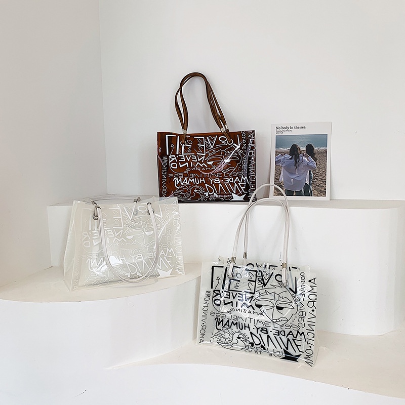 Túi Xách Trong Suốt Cỡ Lớn In Họa Tiết Graffiti Thời Trang Cho Nữ