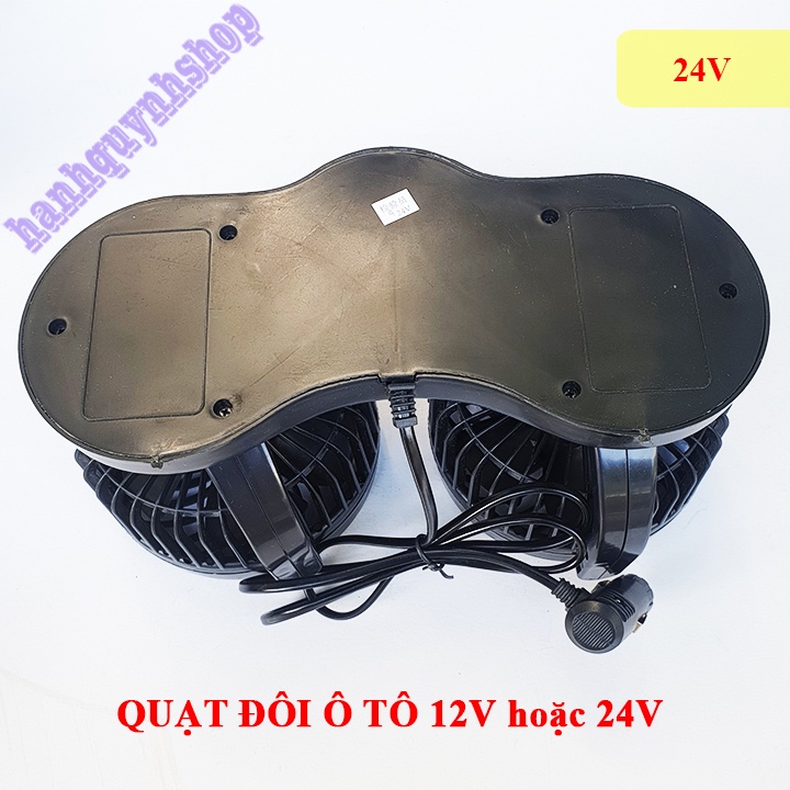 Quạt đôi cho ô tô loại to 12V hoặc 24V để trên taplo