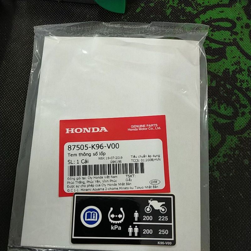 Tem thông số Honda PCX 2018- 2020