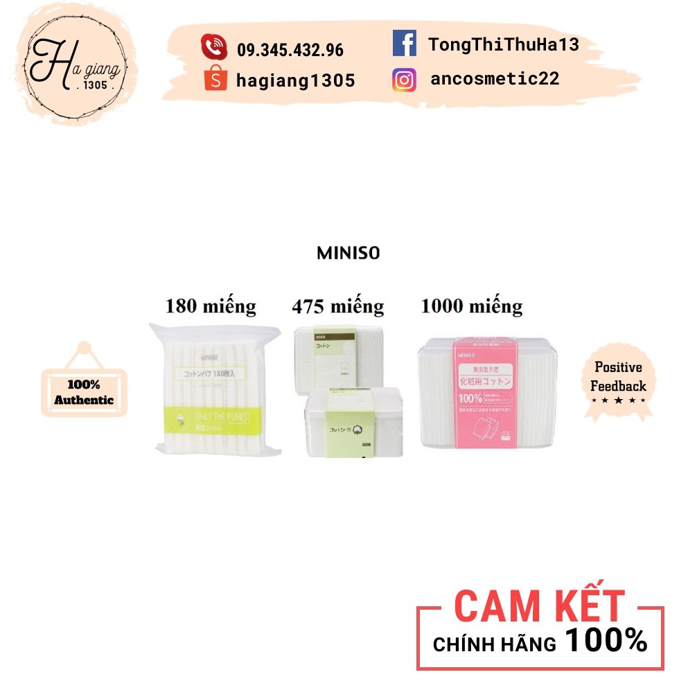 [Mẫu mới] Hộp bông tẩy trang Miniso 475 miếng (75 miếng dày + 400 miếng mỏng) Nhật Bản