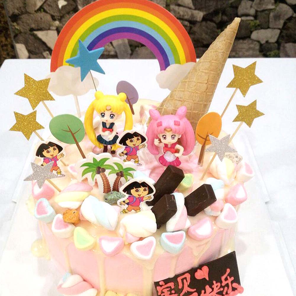 Set 4 Mô Hình Nhân Vật Thủy Thủ Mặt Trăng Dễ Thương Dùng Trang Trí Bánh Kem