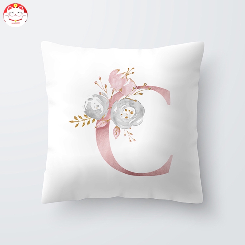 ✂GT⁂ 26 Letters Alphabet Cushion Cover Rose Gold Pattern Sofa Decor
