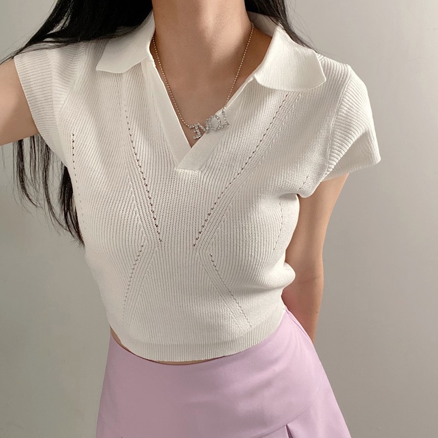 SUXI Áo POLO Dệt Kim Tay Ngắn Màu Sắc Đơn Giản Dễ Phối Đồ Phong Cách Hàn Quốc