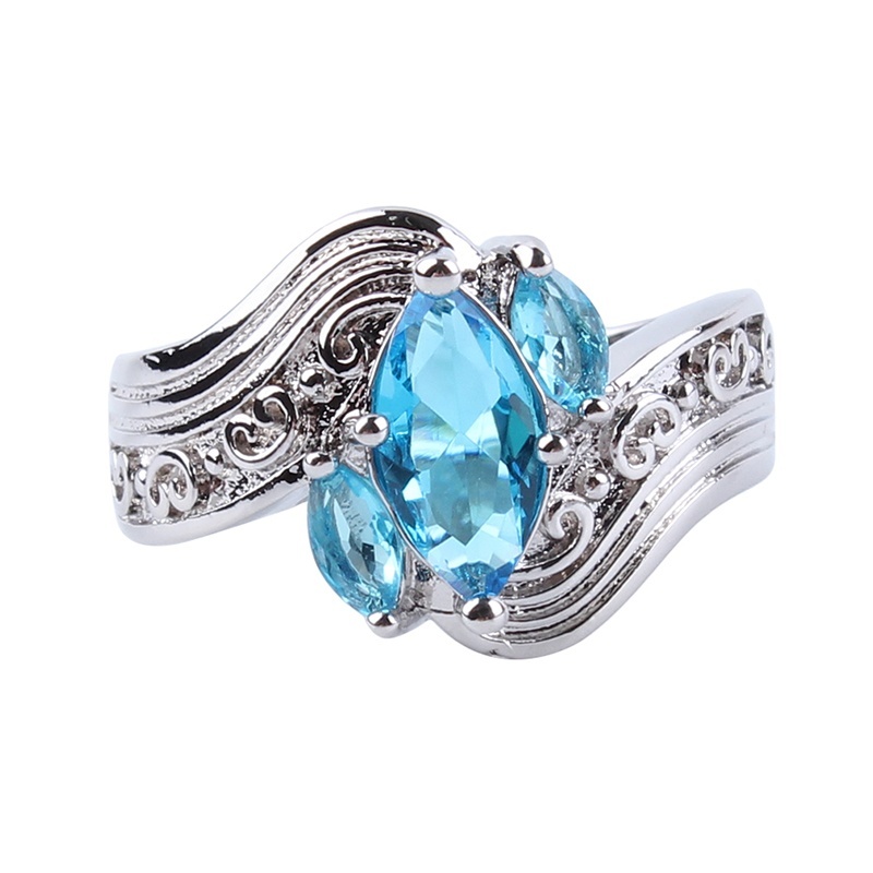 Classic Originality Retro Horse Eye Shape Aquamarine Gemstone Ring Fashion Jewelry FC