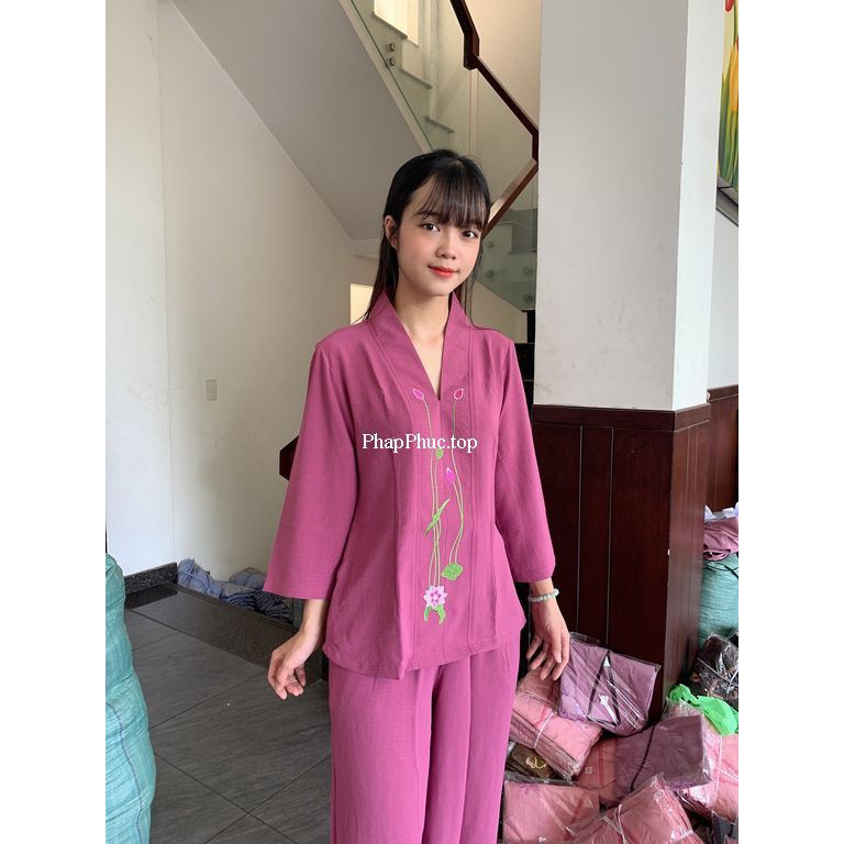 Đồ đi chùa, đồ lam, đồ phật tử, bộ đũi thêu sen