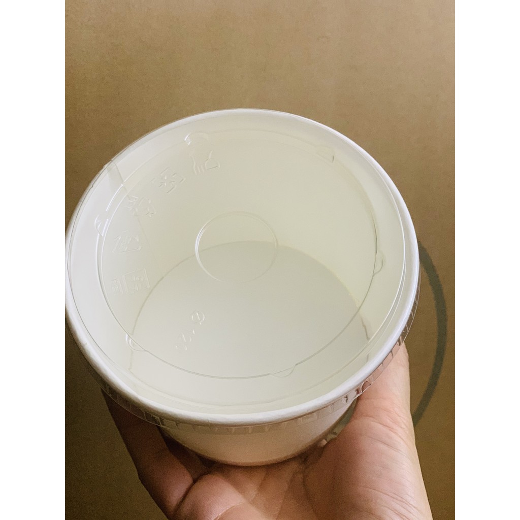 100 Bát giấy 20oz 600ml 115x90x90mm gồm nắp trắng trơn Hapobe