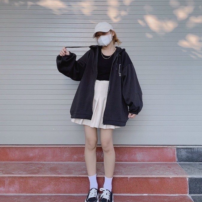 Áo khoác hoodie nữ zip vải nỉ DORIS có mũ nón form rộng ulzzang dễ thương tay phồng mền mịn kiểu dáng bacsic SENAVA AK54