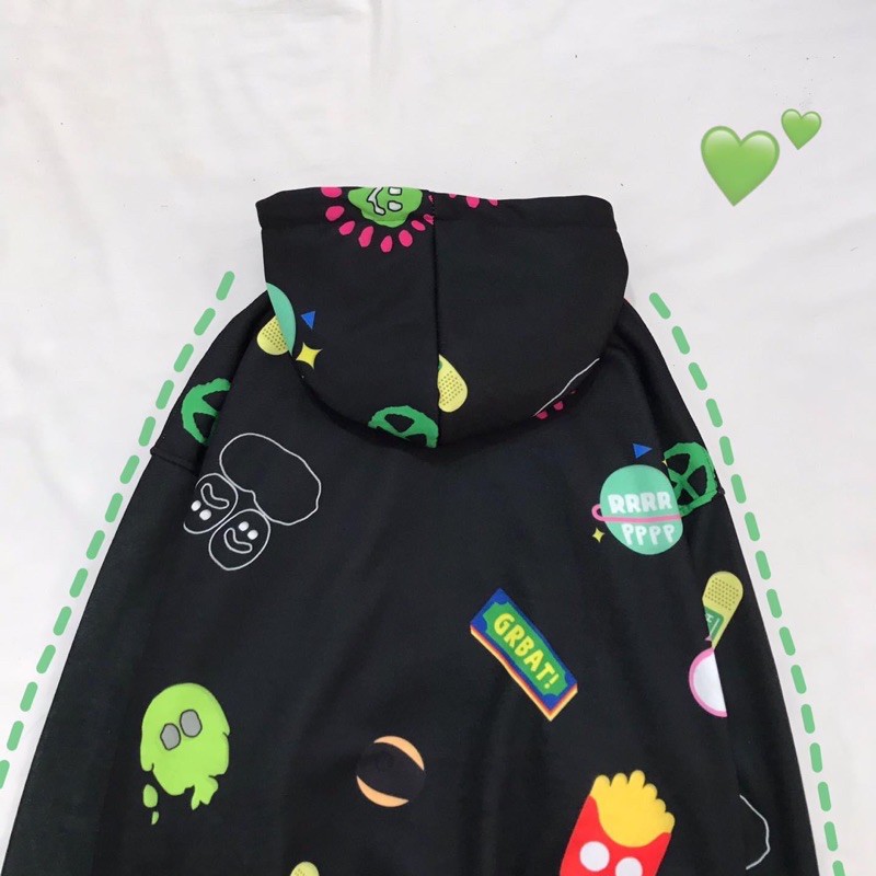 Áo Hoodie Zip Nỉ Bông Hoạ Tiết Ảnh Thật