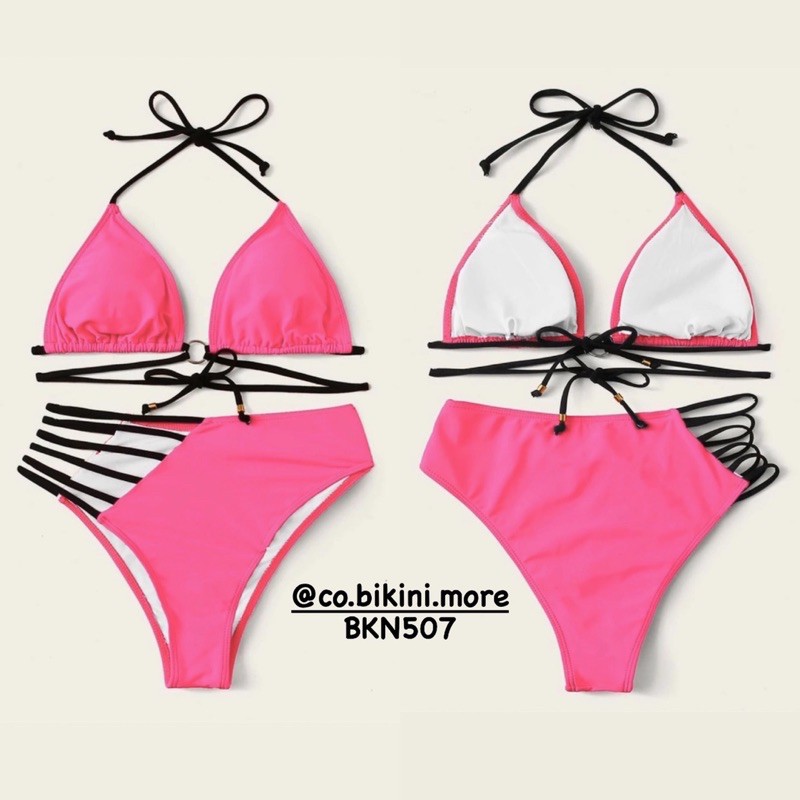 [BKN507] &lt;ÂU&gt; SET BIKINI ĐAN DÂY HÔNG HỒNG/XANH NEON (CẠP CAO)