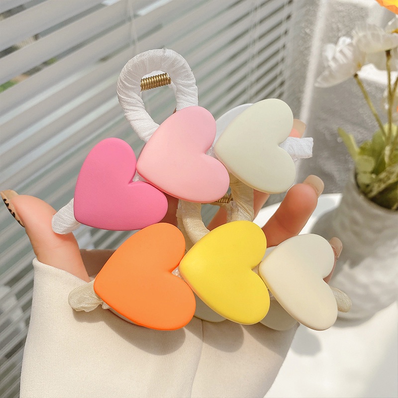 Kẹp tóc nhựa hình trái tim nhiều màu dễ thương nữ tính phong cách Hàn Quốc