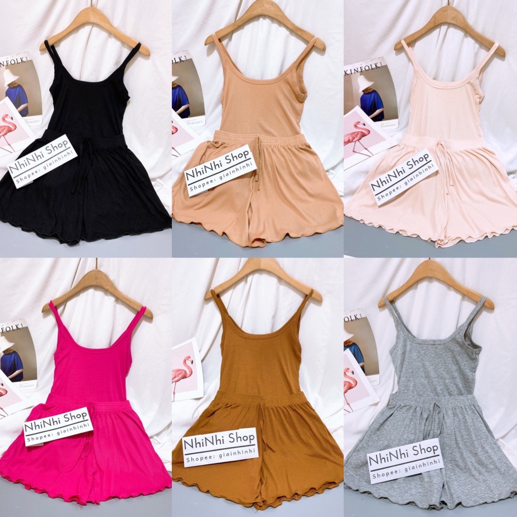 Sét đồ ngủ hai dây sexxy co giãn, Bộ ngủ 2 dây thun tăm chất mát lạnh BN0080 - NhiNhi Shop