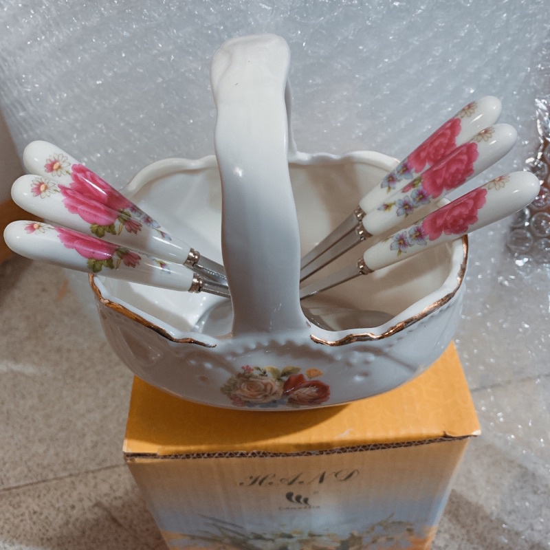 giỏ sứ đựng thìa dĩa cao cấp hình ovan