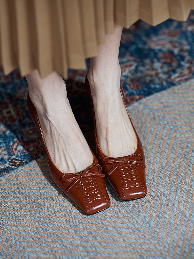 Giày Cao Gót Mũi Vuông Đính Nơ Thời Trang 2021 Cho Nữ