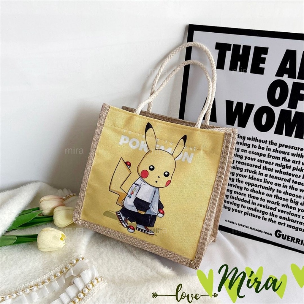 Túi Xách Nữ Tote Canvas Túi Mini Kiểu Vuông Hình Pikachu Dễ Thương Phong cách Nhật Bản MIRA-TV58012