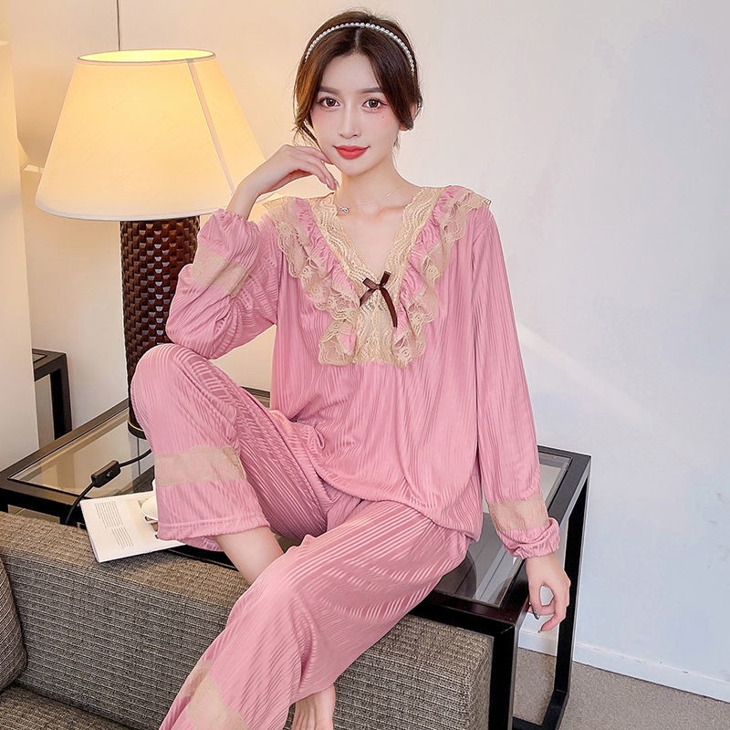 Bộ đồ ngủ công chúa tay dài ngọt ngào thời trang thu đông phong cách Hàn Quốc mới