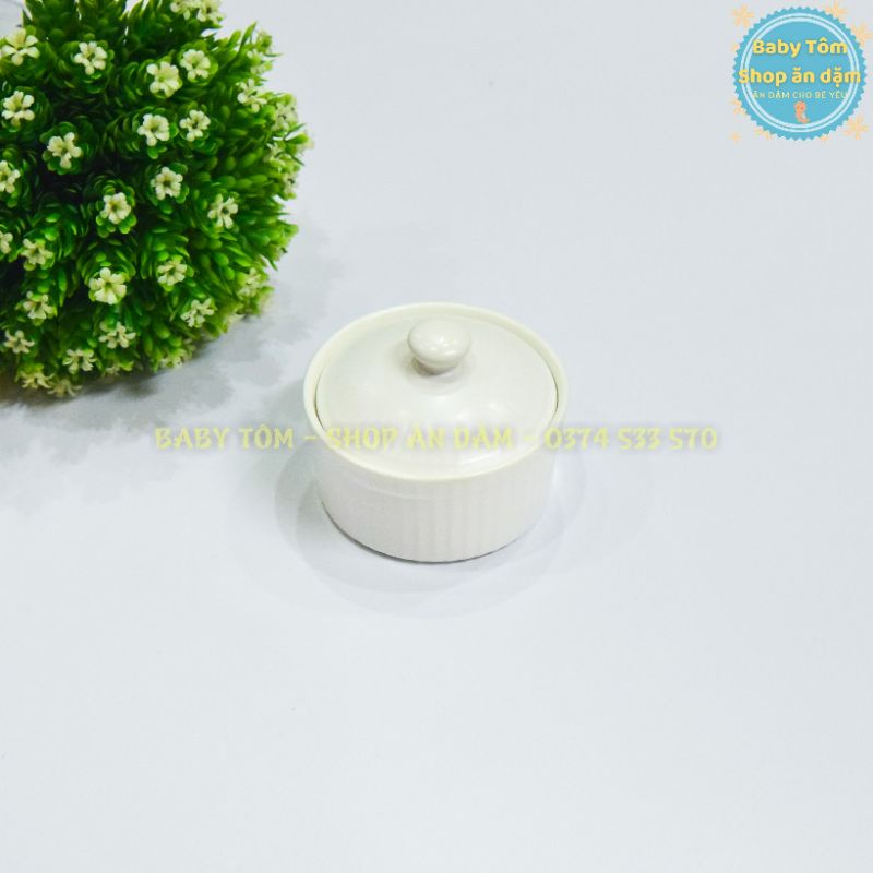 Bát ăn dặm gốm sứ Ramenkin có nắp 120ml NPP Baby Tôm