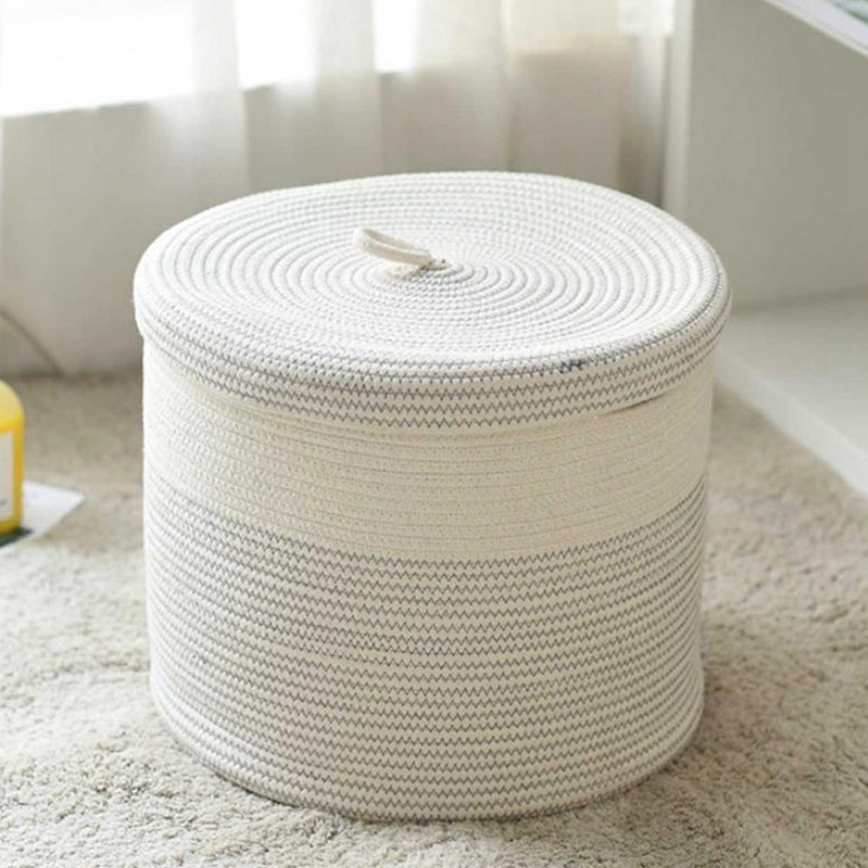 Giỏ Đựng Đồ Giặt / Đồ Chơi Bằng Dây Cotton Bện Có Nắp Đậy Sắp Xếp Gọn Gàng