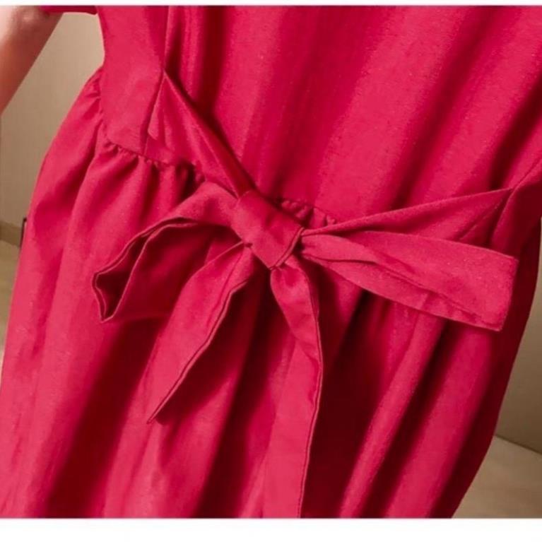Váy bầu dáng babydoll cổ vuông tay chun xinh xắn kèm dây đai
