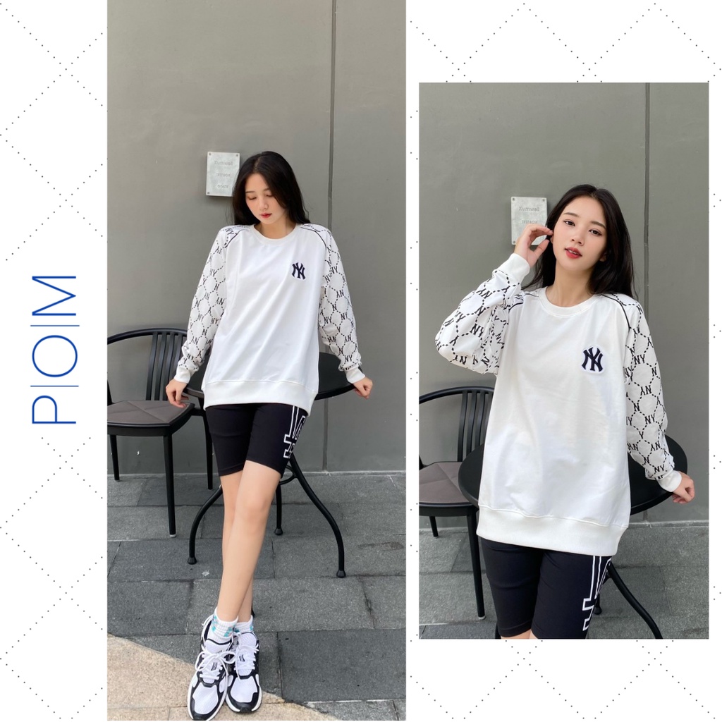 Áo Sweater nam nữ M.L.B, Áo nỉ xuất dư NY Monogram SW04 - Pom Store