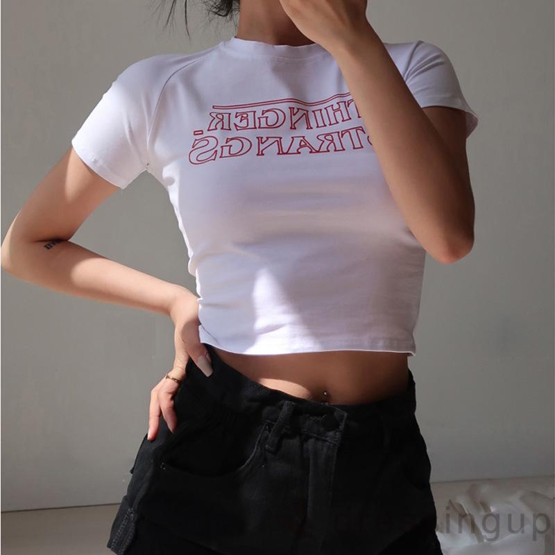 [ Mã 11FASHIONSALE1 giảm 10K đơn 50K ] Áo croptop tay ngắn in họa tiết chữ cá tính cho nữ | BigBuy360 - bigbuy360.vn