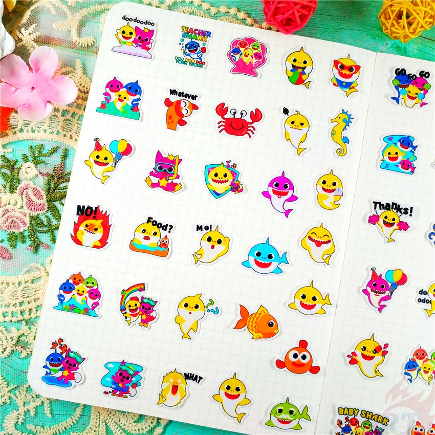 ★★★ Baby Shark doo doo doo Q-2 Mini Diary Manual Stickers ★★★ 60Pcs/Set DIY Fashion Scrapbooks Album Decor Decals Stickers（Size: 2~3cm）