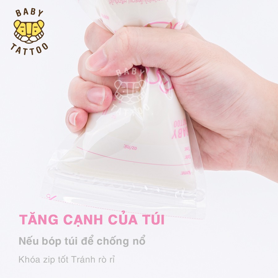 BABY TATTOO Hộp 32 Túi Đựng Sữa Mẹ Tiệt Trùng, An Toàn Cho Sức Khỏe Bé, Túi 200ml