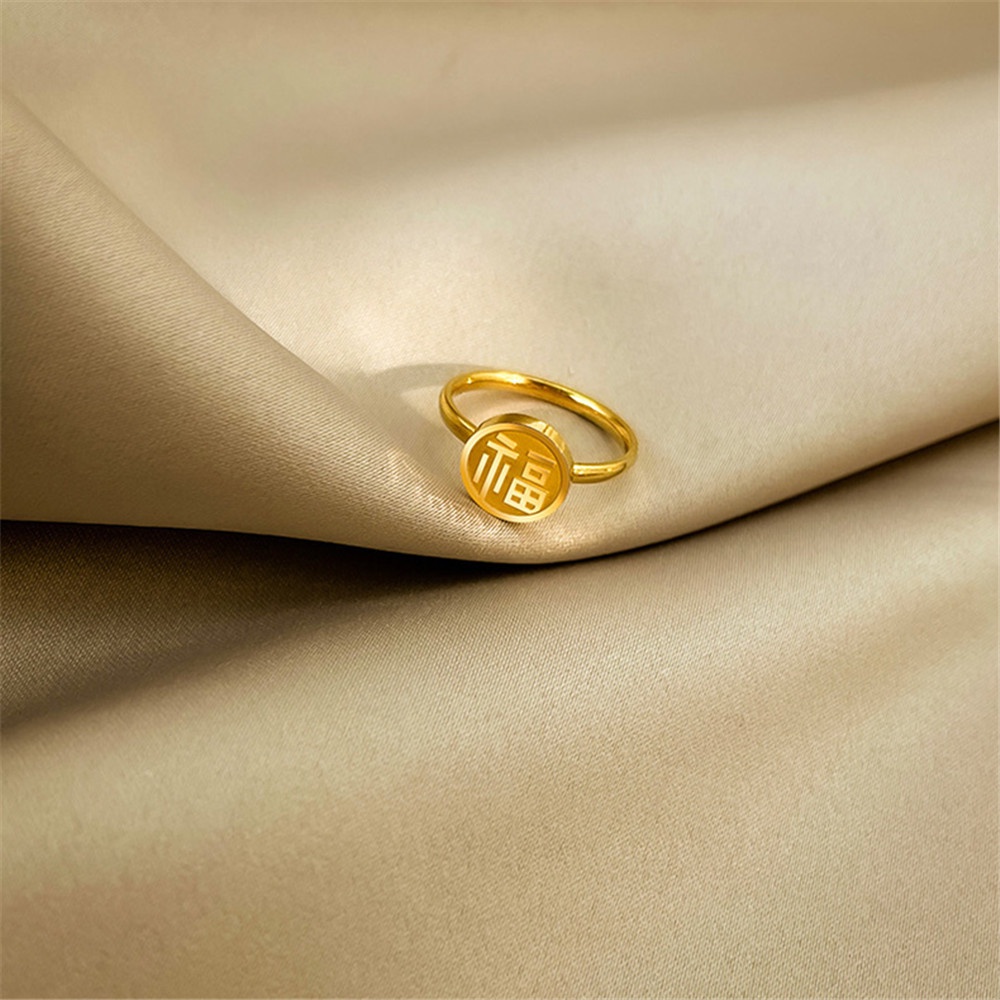 ☆☆☆1 Nhẫn Thép Titan Thiết Kế Đơn Giản Phong Cách Trung Hoa Cho Nữ