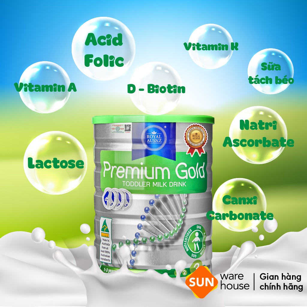 Sữa Bột Hoàng Gia Úc ROYAL AUSNZ Premium Gold Số 3 Bổ Sung Vitamin, Khoáng Chất Cho Trẻ 900g