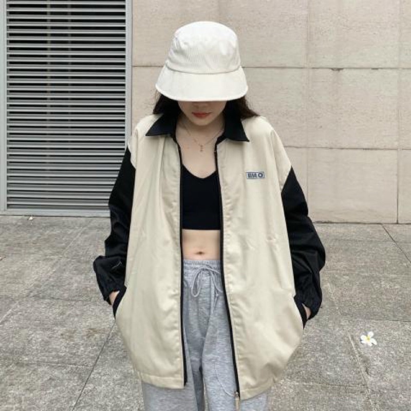 Áo khoác form rộng unisex áo khoác sơ mi cổ bẻ chất vải kaki phong cách hàn quốc thêu logo B.M.O