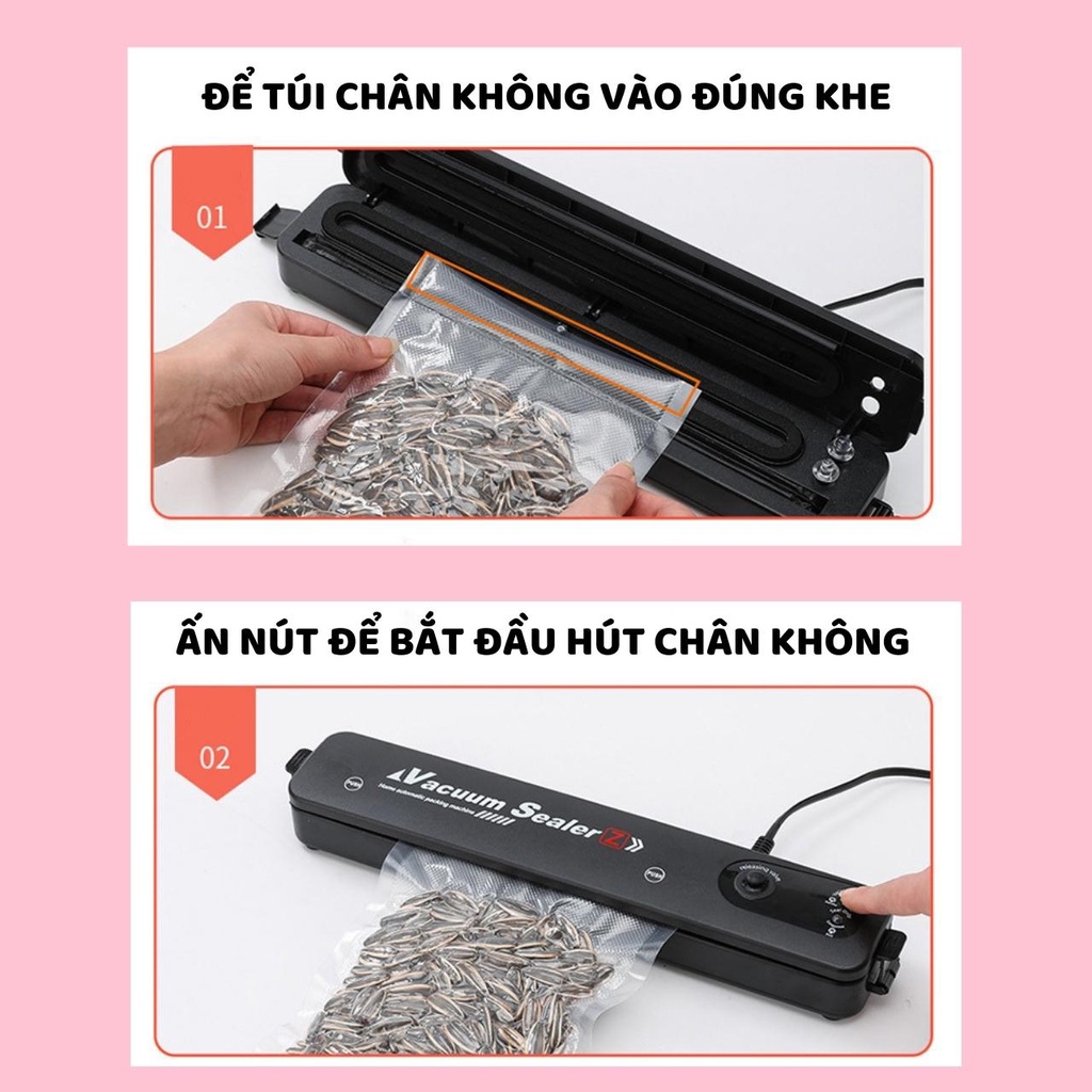 Máy hút chân không thực phẩm kiêm máy hàn miệng túi Vacuum Sealer tặng kèm túi bảo hành 3 tháng