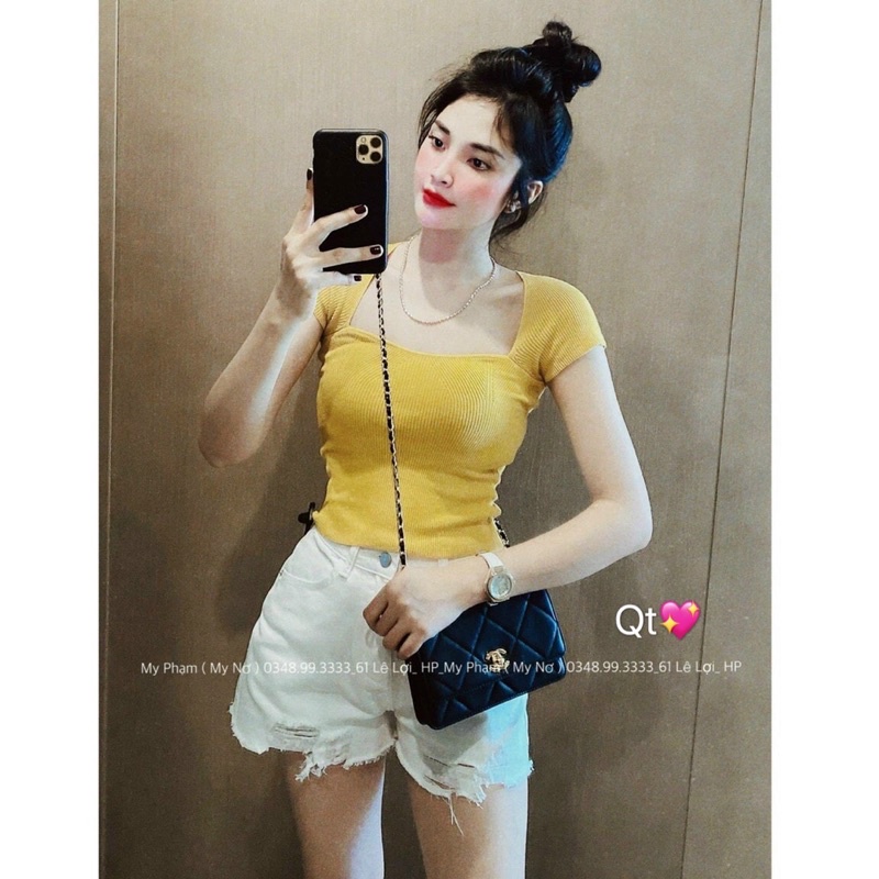 Áo len tăm cổ vuông tôn vòng 1 sexxy ngắn tay AL7513 - NhiNhi Shop