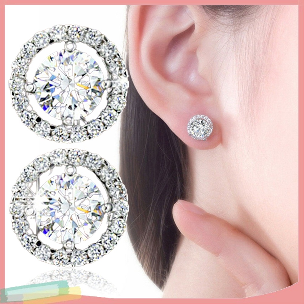 Bông Tai Hình Tròn Bằng Hợp Kim Đính Đá Sang Trọng Thời Trang Cho Nữ