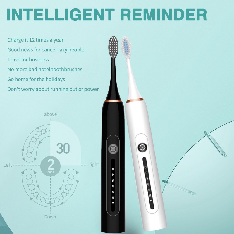 Sạc USB trục kim loại Bàn chải đánh răng điện Sonic Sonic X7, 6 chế độ rung Tặng kèm 4 đầu cọ