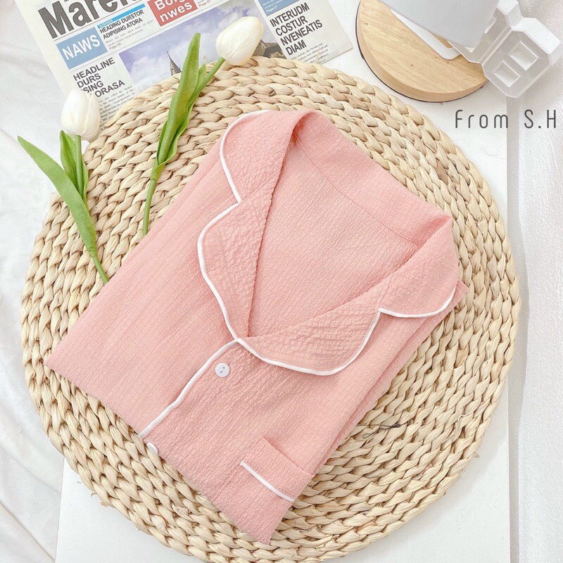 Đồ bộ Pijama nữ mặc nhà chất liệu xốp đũi tay ngắn quần dài siêu mềm mịn VIZUKA TN01