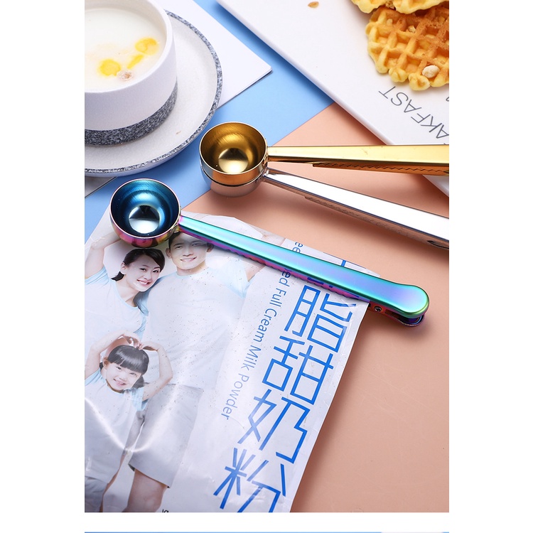 Thép Không Gỉ Niêm Phong Thực Phẩm Đồ Ăn Nhẹ Clip Đa Chức Năng Kèm Thìa