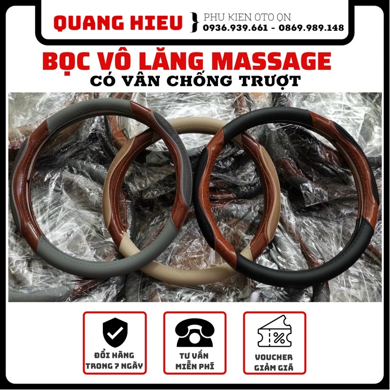 Bọc vô lăng da vân gỗ massage chống ra mồ hôi, chống trơn trượt